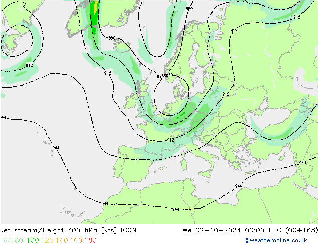 Jet stream ICON Qua 02.10.2024 00 UTC