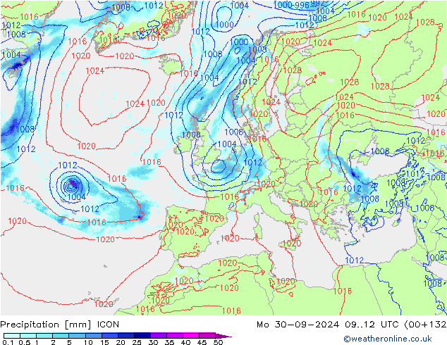 Precipitation ICON Mo 30.09.2024 12 UTC