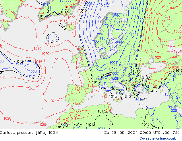 Pressione al suolo ICON sab 28.09.2024 00 UTC