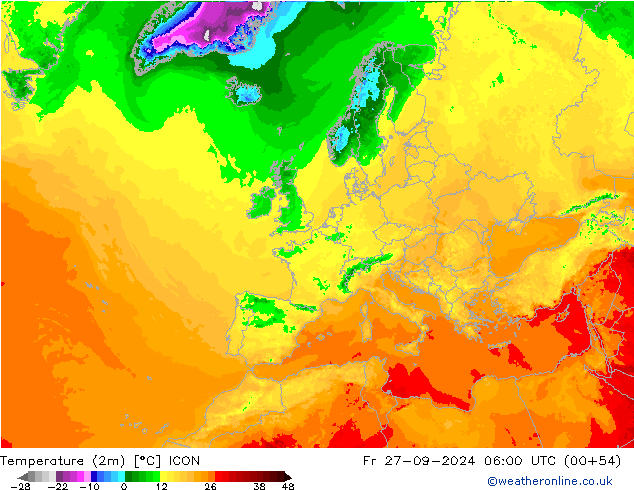 Temperature (2m) ICON Fr 27.09.2024 06 UTC