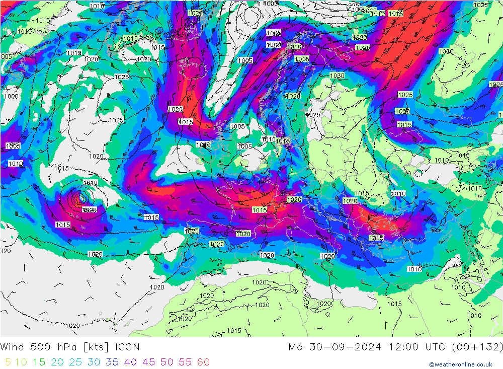  500 hPa ICON  30.09.2024 12 UTC