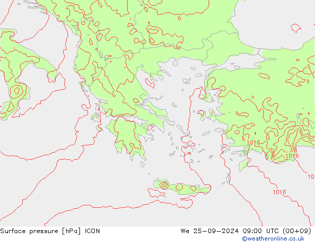 pression de l'air ICON mer 25.09.2024 09 UTC