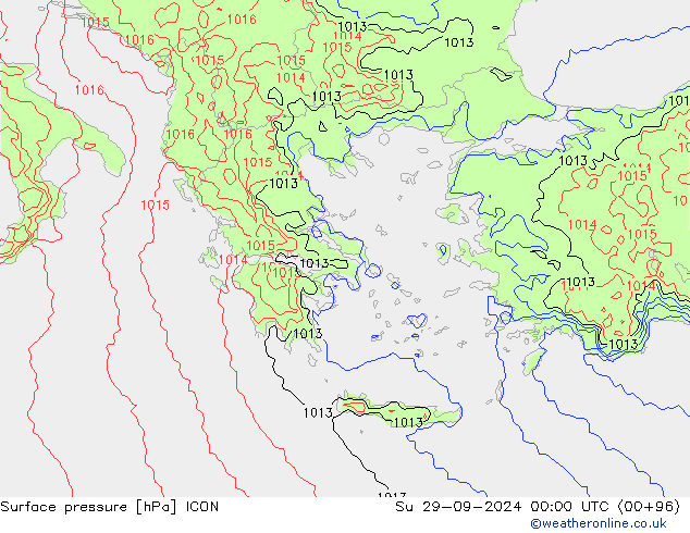 Pressione al suolo ICON dom 29.09.2024 00 UTC