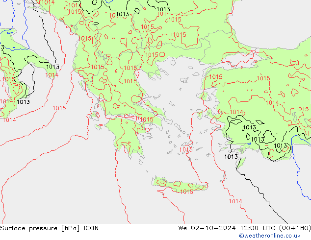 Pressione al suolo ICON mer 02.10.2024 12 UTC