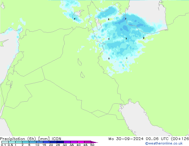 Precipitation (6h) ICON Mo 30.09.2024 06 UTC