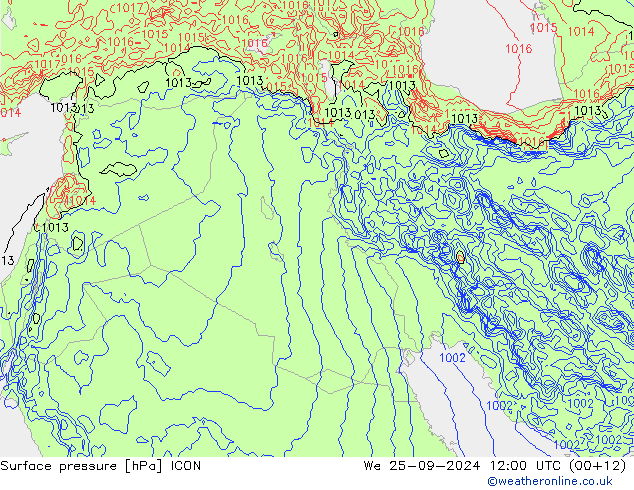 Surface pressure ICON We 25.09.2024 12 UTC