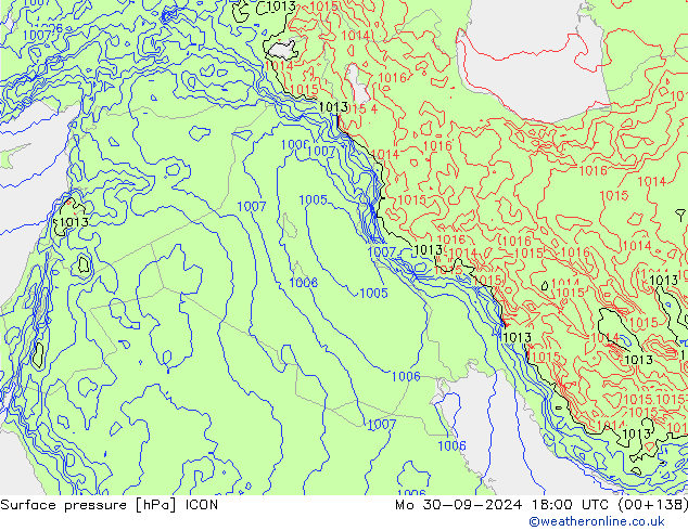 Surface pressure ICON Mo 30.09.2024 18 UTC