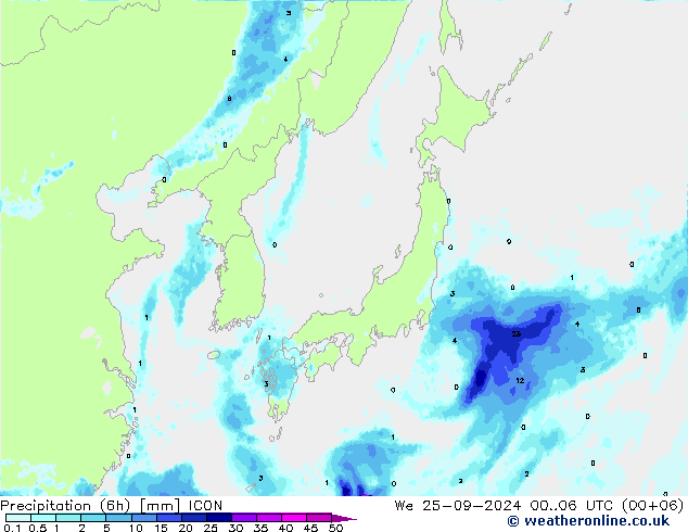 Nied. akkumuliert (6Std) ICON Mi 25.09.2024 06 UTC