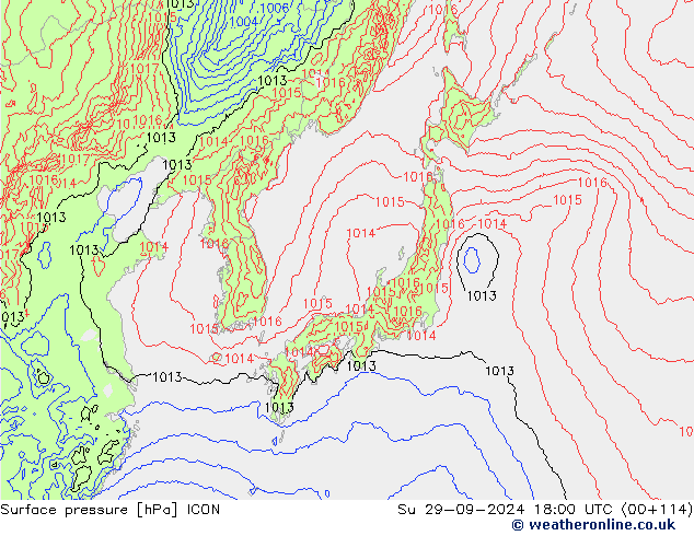 Surface pressure ICON Su 29.09.2024 18 UTC