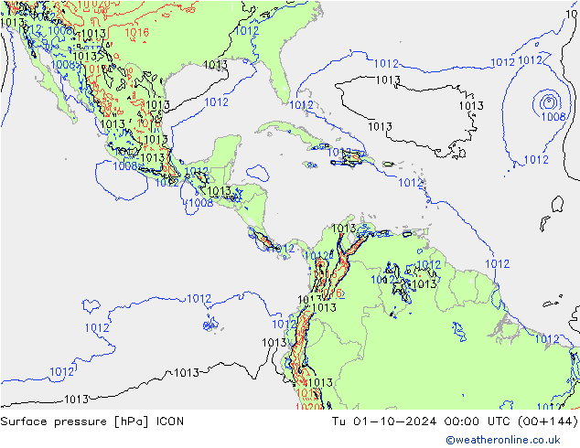 Surface pressure ICON Tu 01.10.2024 00 UTC