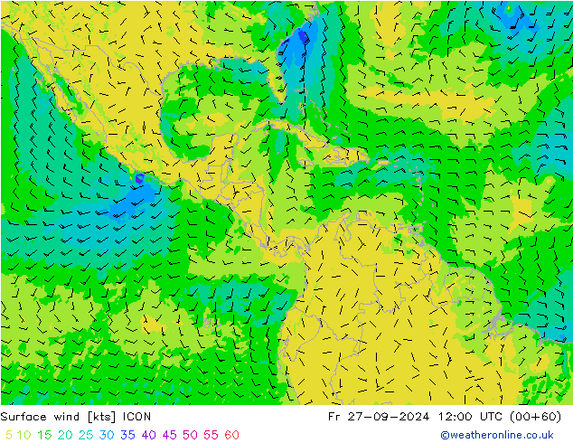 Vent 10 m ICON ven 27.09.2024 12 UTC