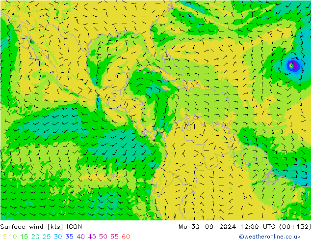 Surface wind ICON Mo 30.09.2024 12 UTC