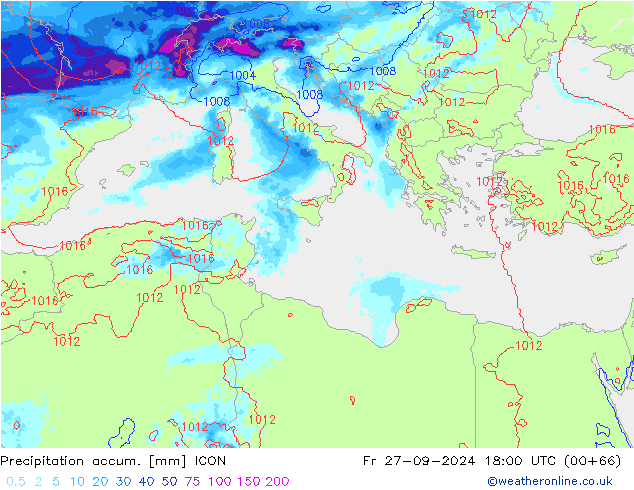 Precipitation accum. ICON Fr 27.09.2024 18 UTC