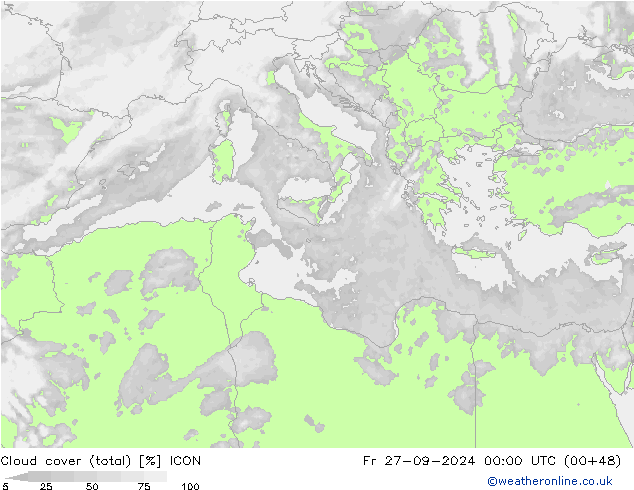 nuvens (total) ICON Sex 27.09.2024 00 UTC