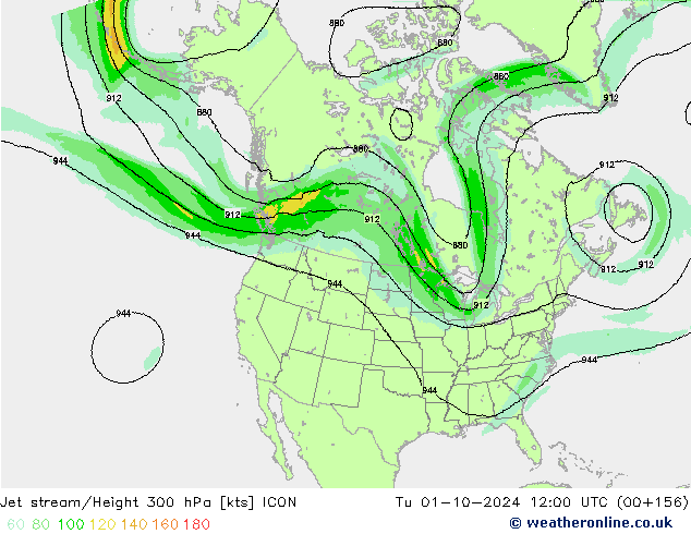 Corriente en chorro ICON mar 01.10.2024 12 UTC