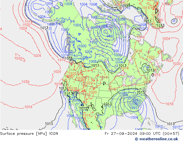 Yer basıncı ICON Cu 27.09.2024 09 UTC