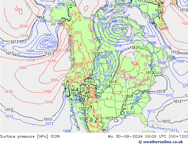 Surface pressure ICON Mo 30.09.2024 00 UTC