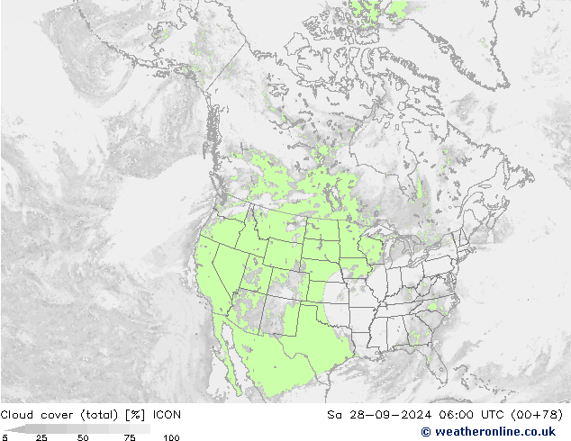 nuvens (total) ICON Sáb 28.09.2024 06 UTC