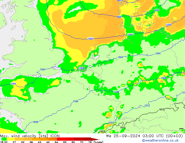 Max. wind velocity ICON St 25.09.2024 03 UTC