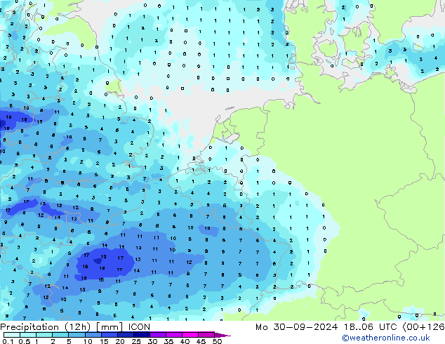 Precipitation (12h) ICON Mo 30.09.2024 06 UTC