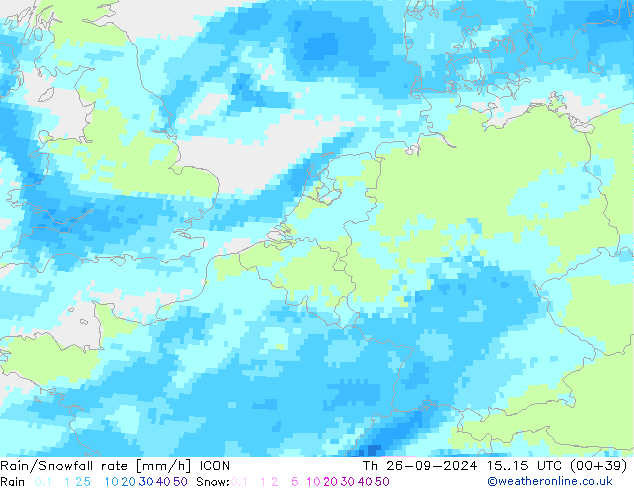 Rain/Snowfall rate ICON  26.09.2024 15 UTC