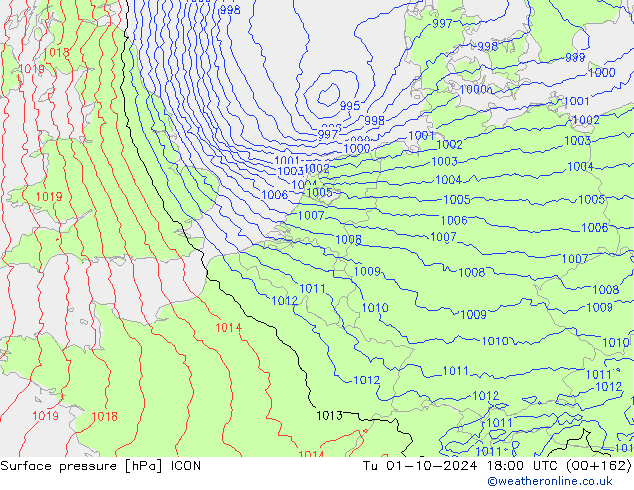 pression de l'air ICON mar 01.10.2024 18 UTC