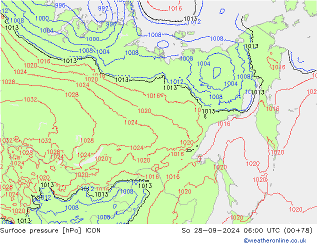 Luchtdruk (Grond) ICON za 28.09.2024 06 UTC