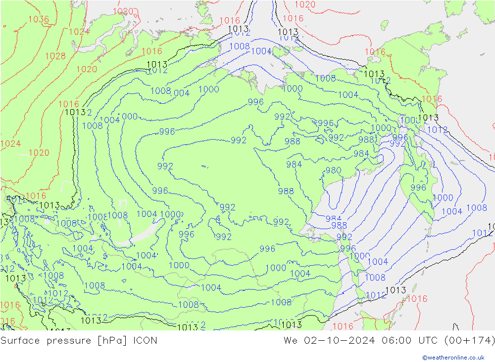 приземное давление ICON ср 02.10.2024 06 UTC