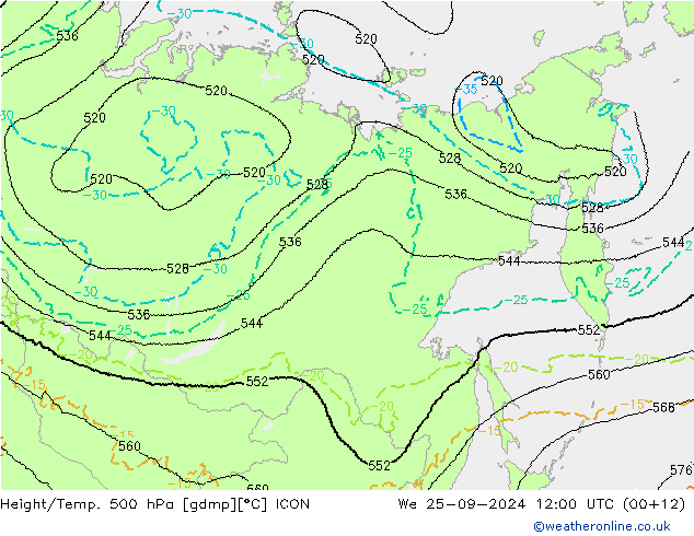 Height/Temp. 500 hPa ICON Qua 25.09.2024 12 UTC