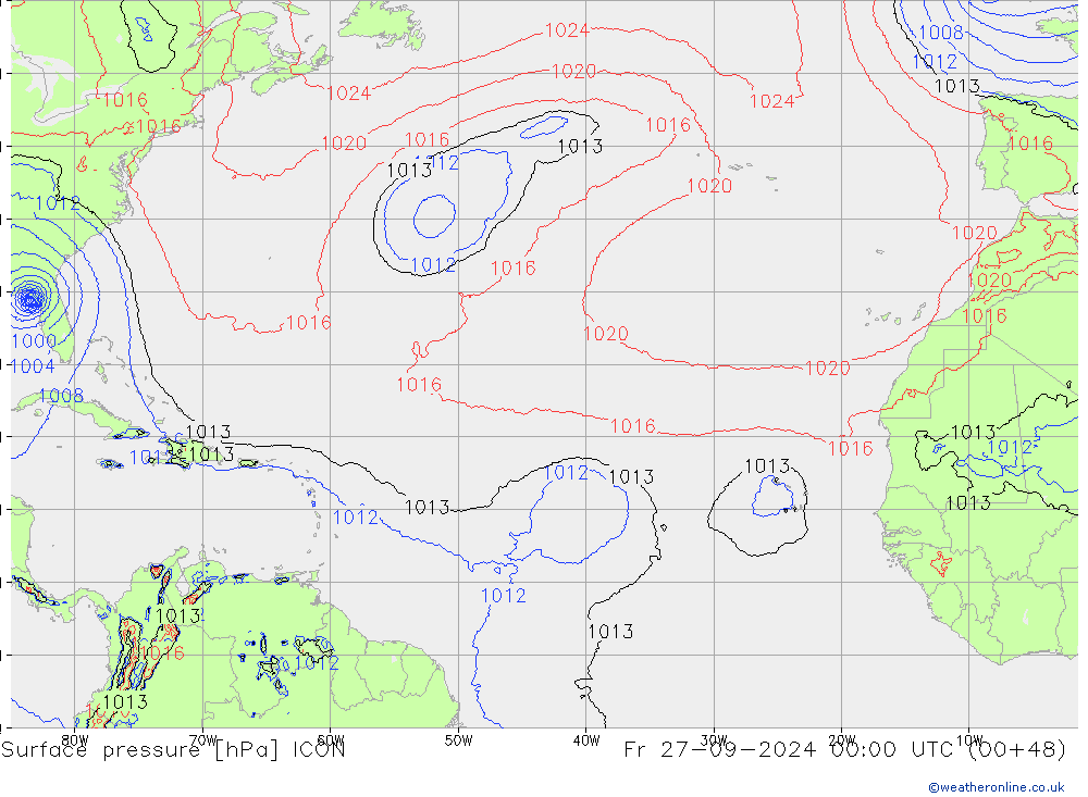 Surface pressure ICON Fr 27.09.2024 00 UTC