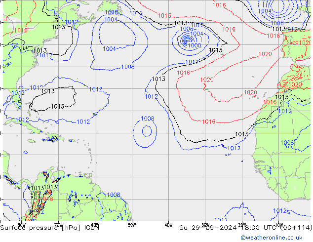 приземное давление ICON Вс 29.09.2024 18 UTC