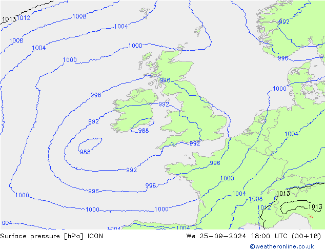 Luchtdruk (Grond) ICON wo 25.09.2024 18 UTC