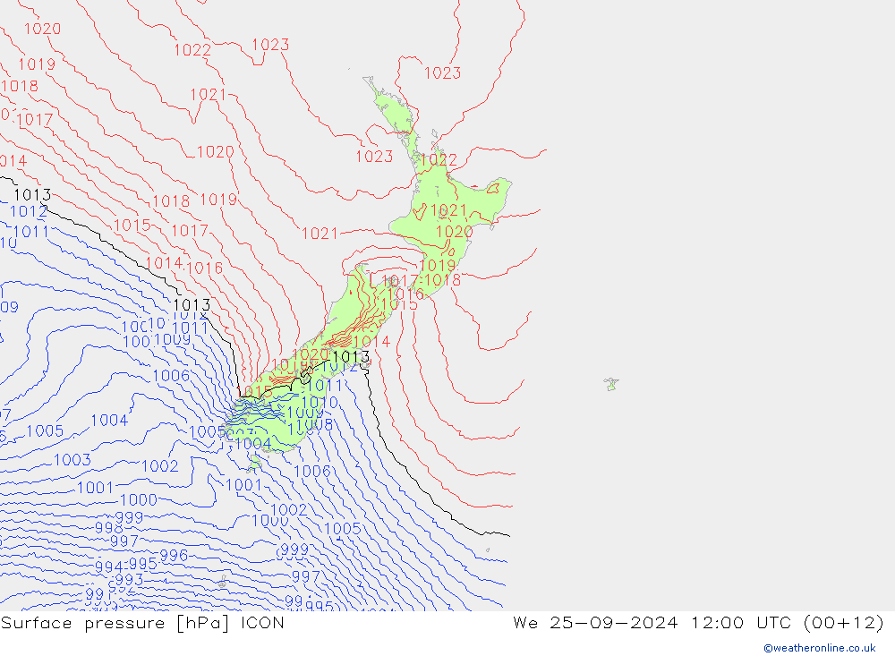 Pressione al suolo ICON mer 25.09.2024 12 UTC