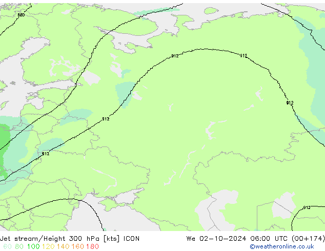 Jet stream/Height 300 hPa ICON We 02.10.2024 06 UTC