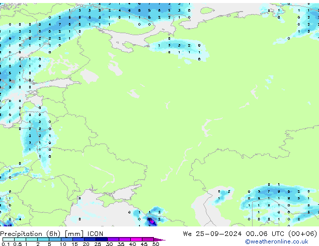 Precipitação (6h) ICON Qua 25.09.2024 06 UTC