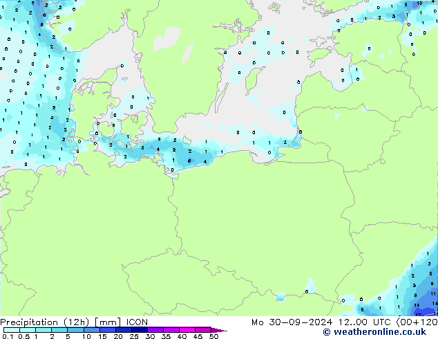 Precipitation (12h) ICON Po 30.09.2024 00 UTC