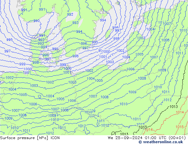 ciśnienie ICON śro. 25.09.2024 01 UTC