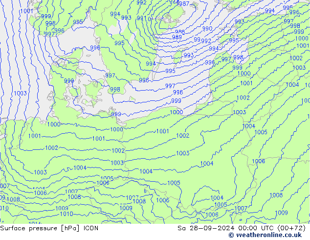 Atmosférický tlak ICON So 28.09.2024 00 UTC