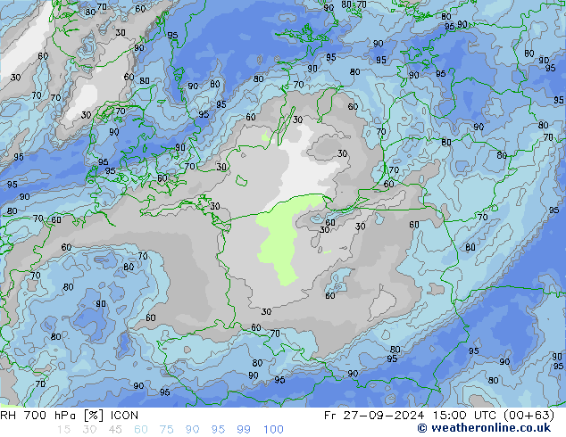 RH 700 гПа ICON пт 27.09.2024 15 UTC