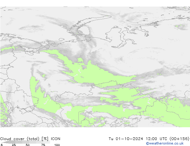 облака (сумма) ICON вт 01.10.2024 12 UTC