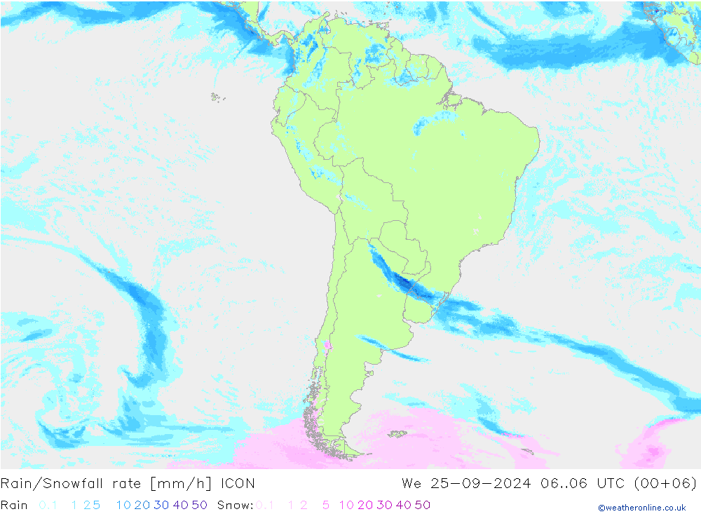 Rain/Snowfall rate ICON We 25.09.2024 06 UTC