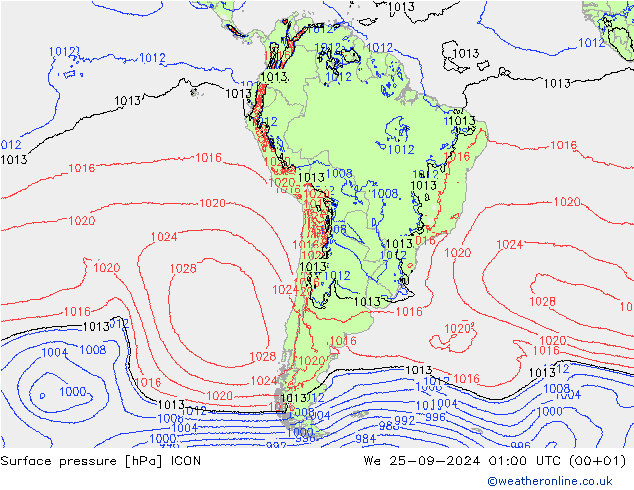 Atmosférický tlak ICON St 25.09.2024 01 UTC