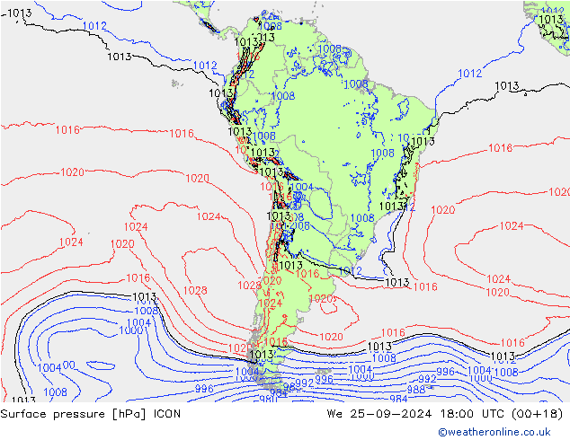 Surface pressure ICON We 25.09.2024 18 UTC