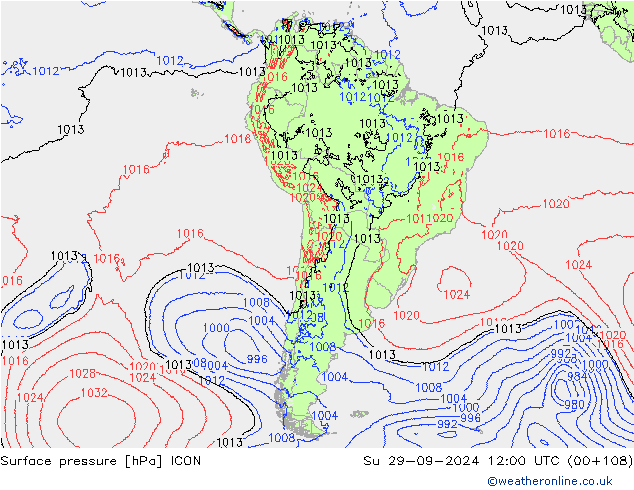 Surface pressure ICON Su 29.09.2024 12 UTC