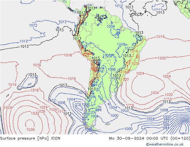 приземное давление ICON пн 30.09.2024 00 UTC