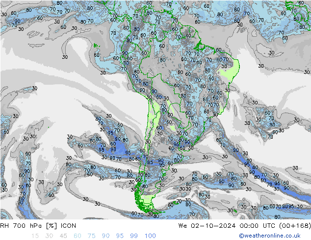 RH 700 hPa ICON St 02.10.2024 00 UTC