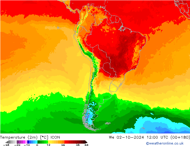 Temperature (2m) ICON We 02.10.2024 12 UTC