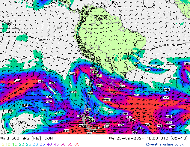 wiatr 500 hPa ICON śro. 25.09.2024 18 UTC