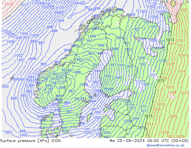 Yer basıncı ICON Çar 25.09.2024 09 UTC