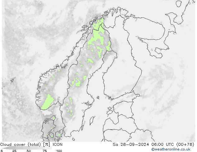 Bewolking (Totaal) ICON za 28.09.2024 06 UTC